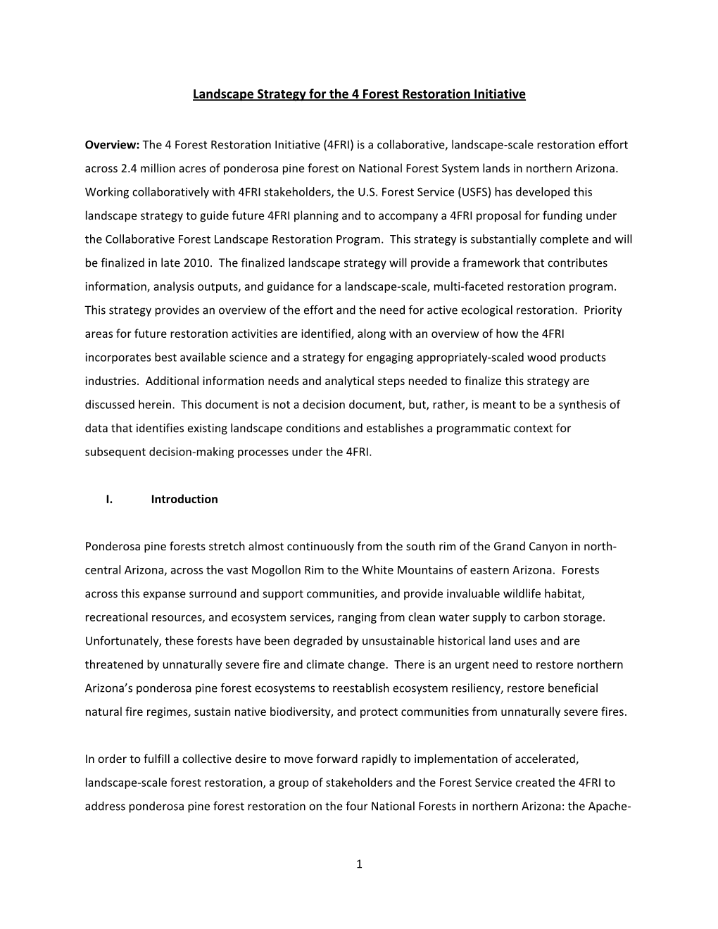 Landscape Strategy for the 4 Forest Restoration Initiative