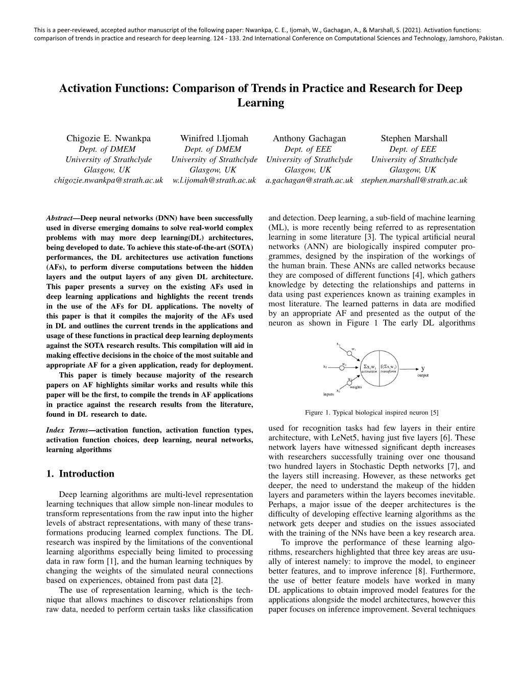 Activation Functions: Comparison of Trends in Practice and Research for Deep Learning