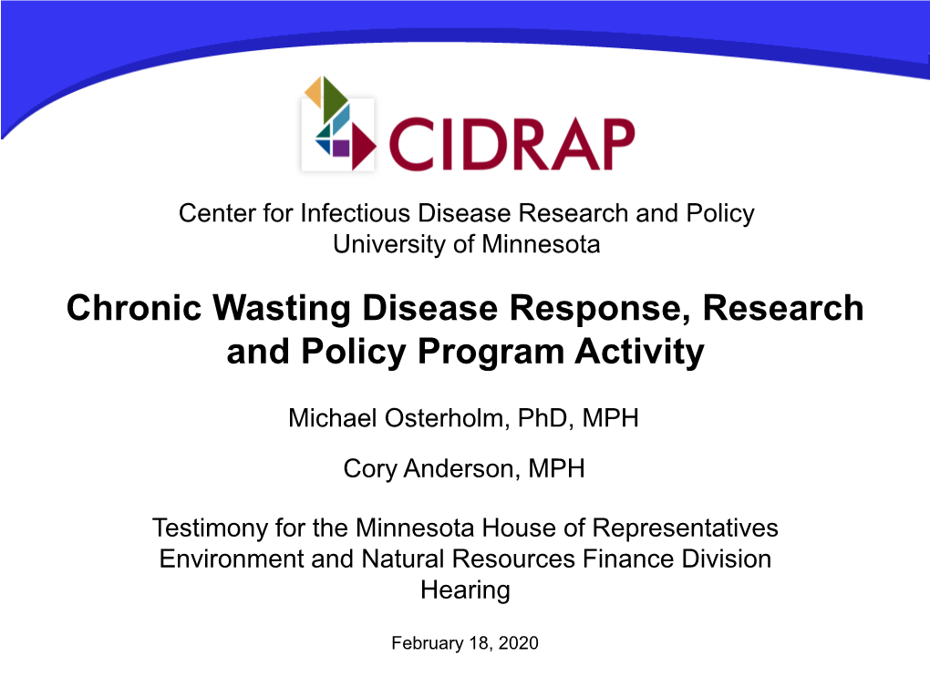 CIDRAP CWD Program Activity.Pdf