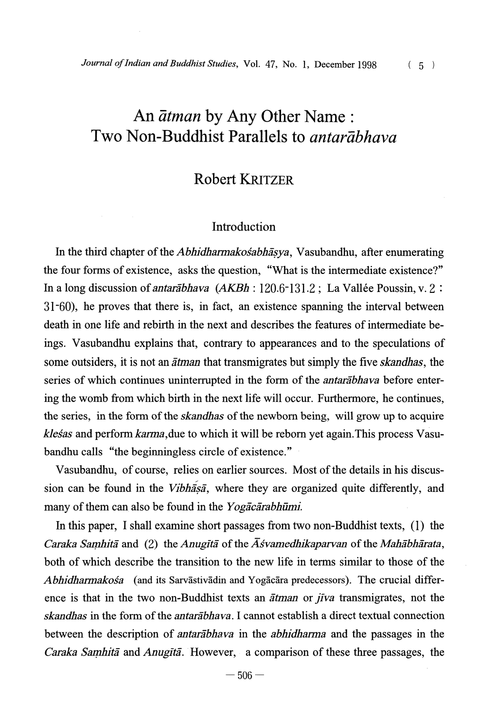 An Atman by Any Other Name : Two Non-Buddhist Parallels to Antarabhava