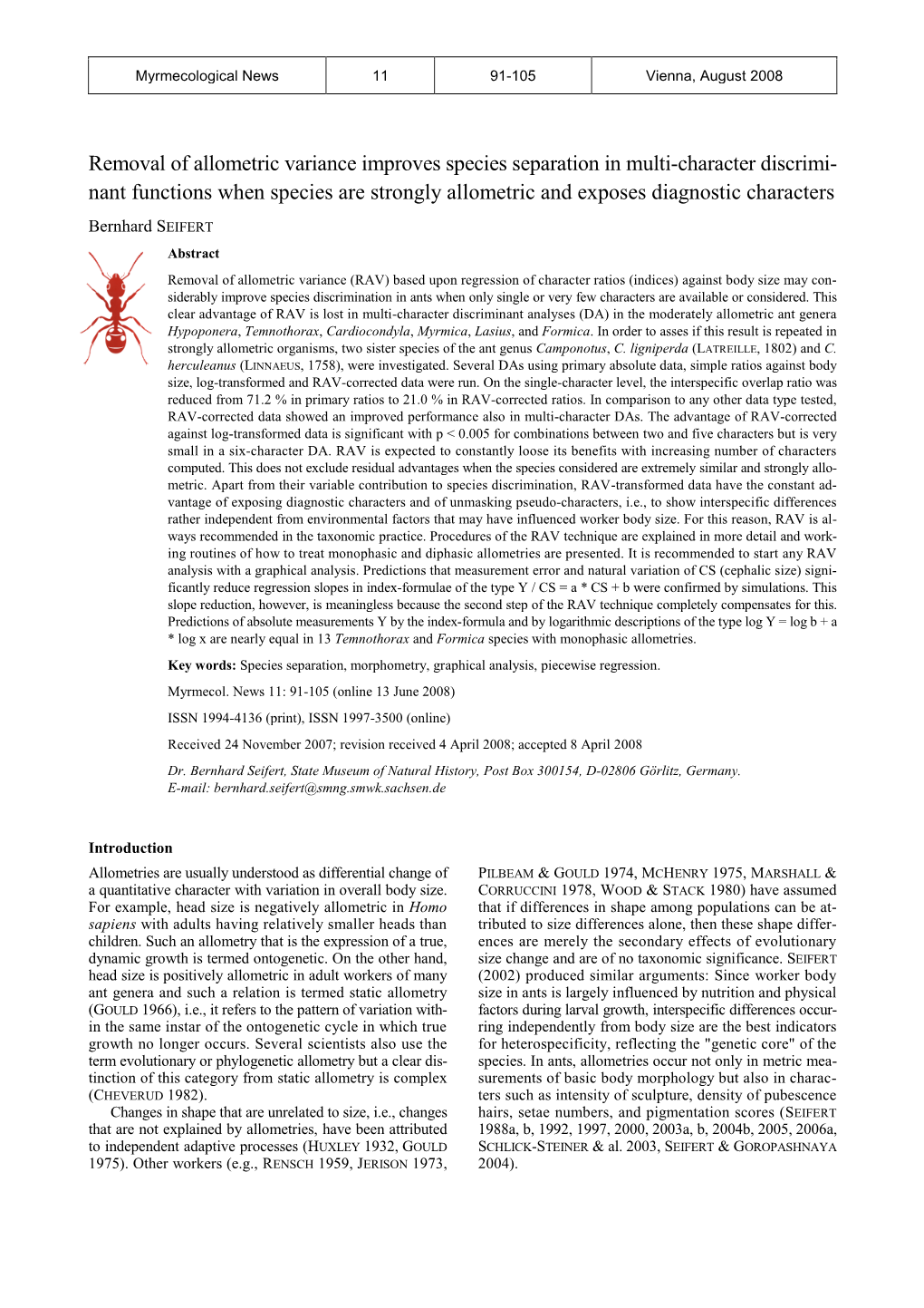 Removal of Allometric Variance Improves Species Separation in Multi-Character Discrimi