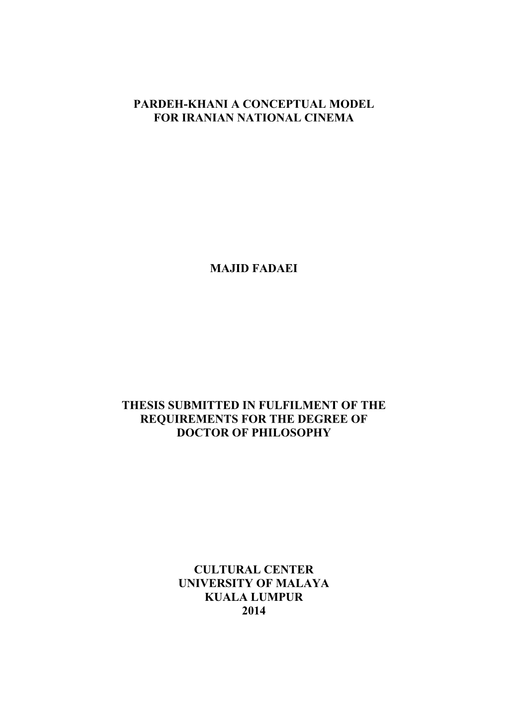 Pardeh-Khani a Conceptual Model for Iranian National Cinema