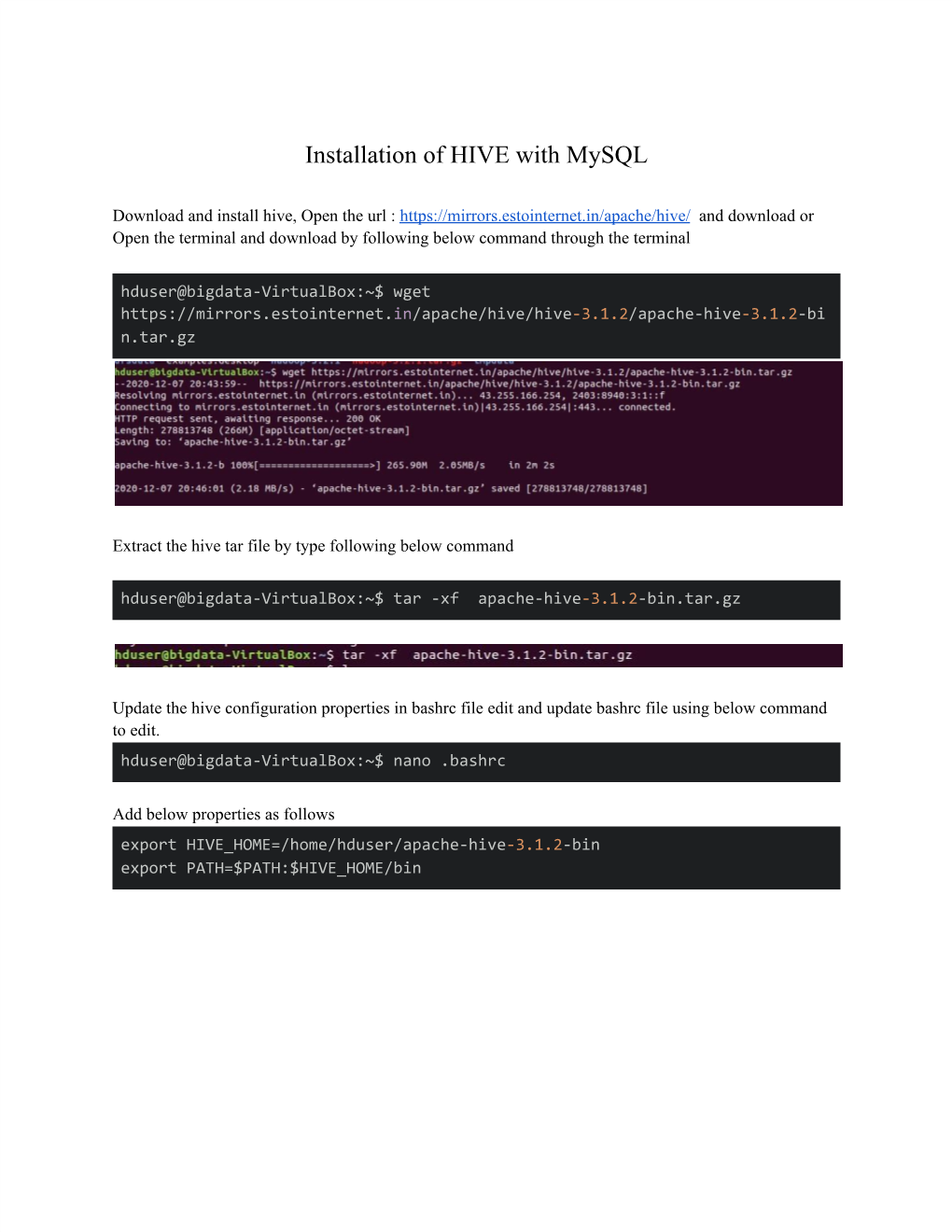 Installation of HIVE with Mysql