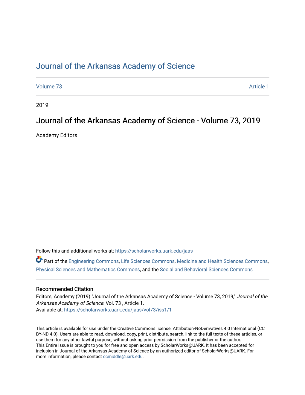 Journal of the Arkansas Academy of Science