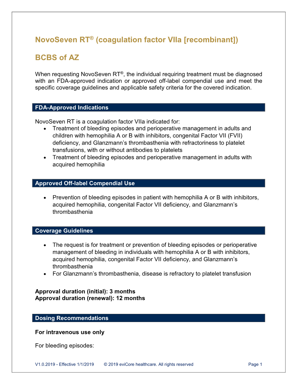 Novoseven RT® (Coagulation Factor Viia [Recombinant]) BCBS of AZ