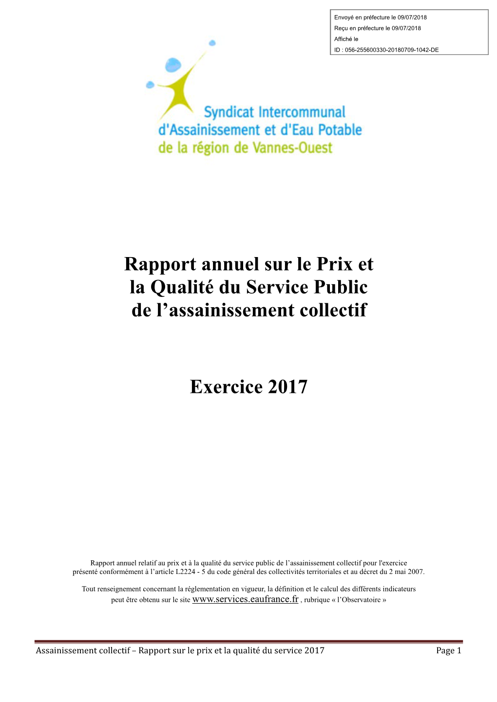 Rapport Annuel Sur Le Prix Et La Qualité Du Service Public D'assainissement