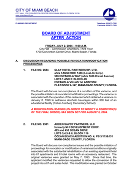 City of Miami Beach Board of Adjustment After Action