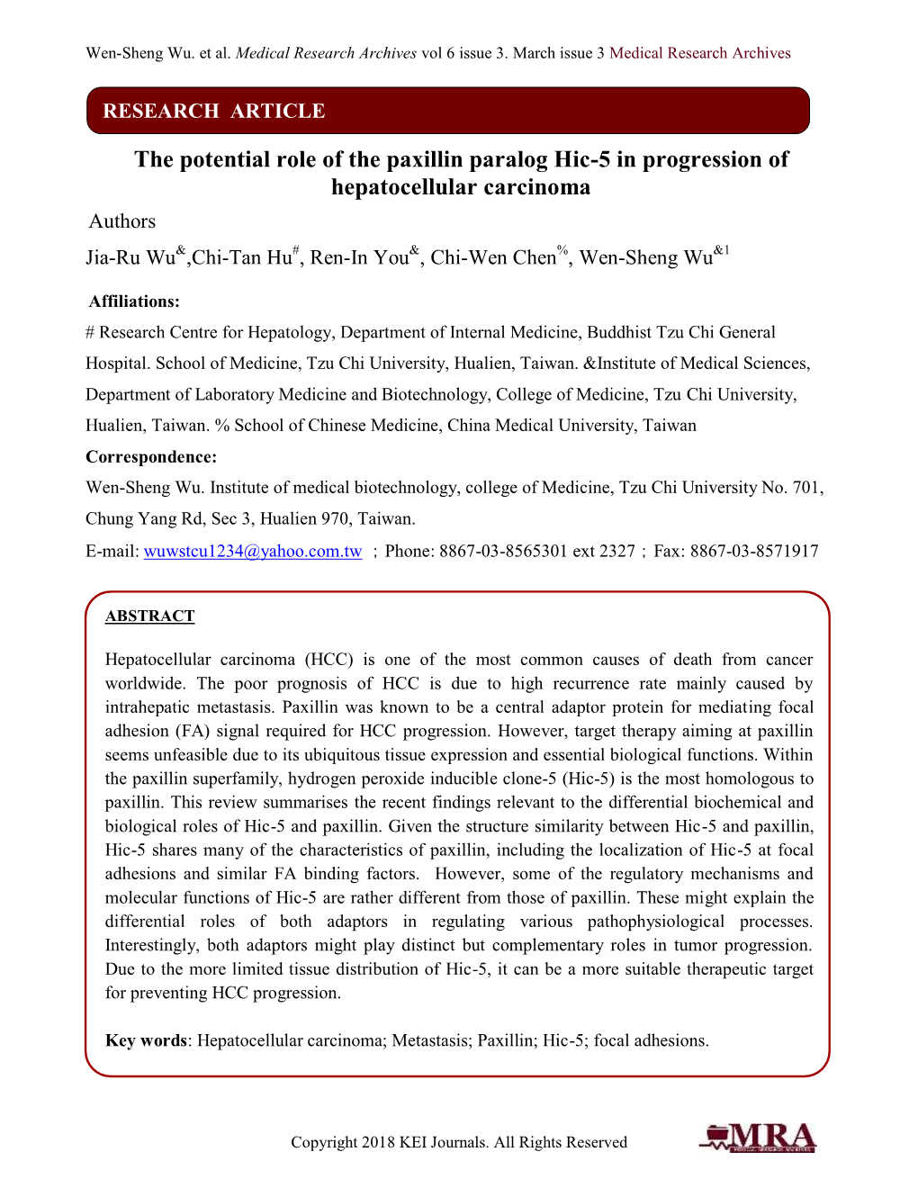 The Potential Role of the Paxillin Paralog Hic-5 in Progression Of