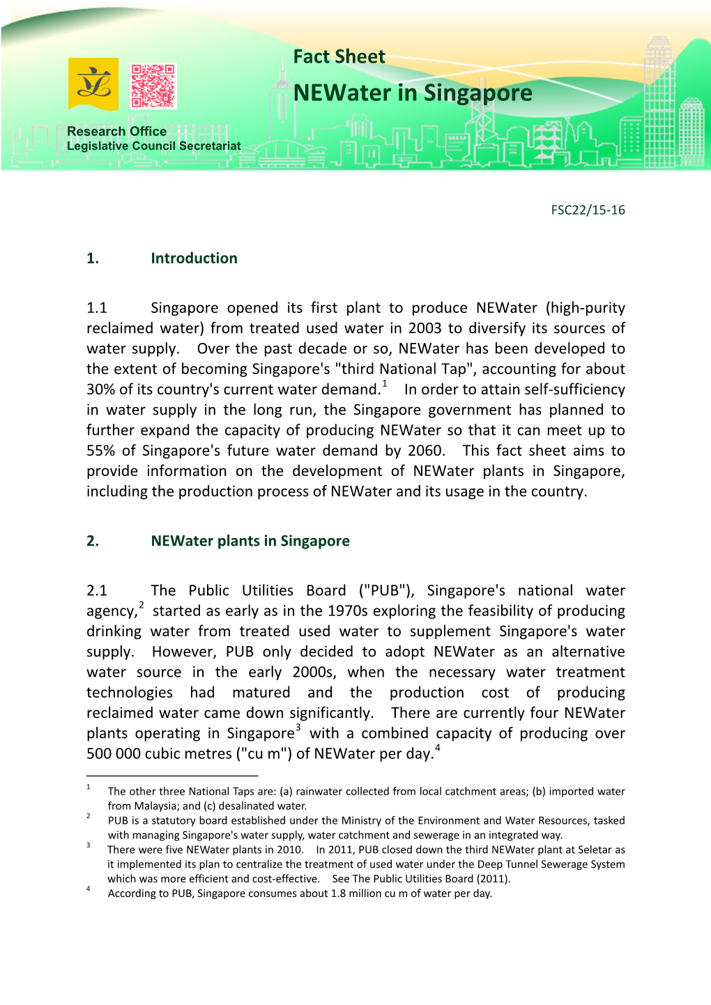 Fact Sheet – Newater in Singapore