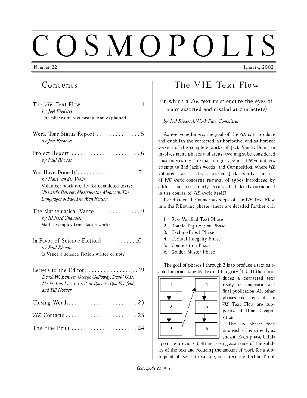 COSMOPOLIS Number 22 January, 2002