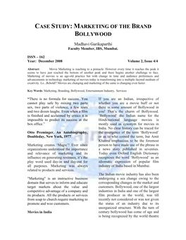 Case Study: Marketing of the Brand Bollywood