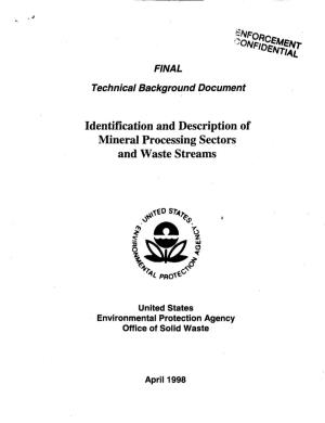 Identification and Description of Mineral Processing Sectors and Waste Streams