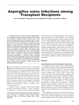 Aspergillus Ustus Infections Among Transplant Recipients Anil A