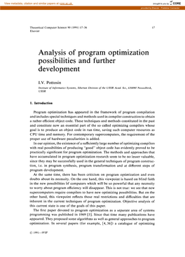 Analysis of Program Optimization Possibilities and Further Development