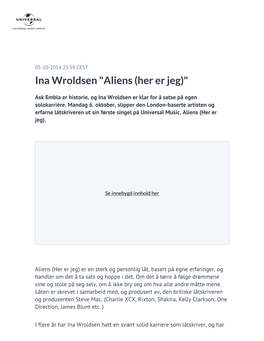 Ina Wroldsen "Aliens (Her Er Jeg)"