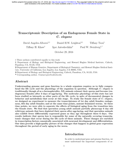 Transcriptomic Description of an Endogenous Female State in C