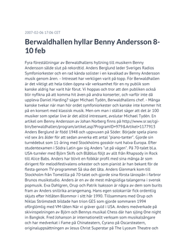 Berwaldhallen Hyllar Benny Andersson 8-10