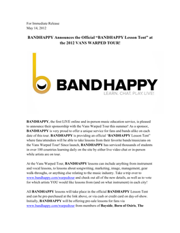 BANDHAPPY Lesson Tent” at the 2012 VANS WARPED TOUR!
