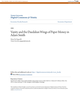 Vanity and the Daedalian Wings of Paper Money in Adam Smith Maria Pia Paganelli Trinity University, Mpaganel@Trinity.Edu