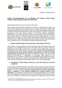 Subject: Recommendations for an Effective and Inclusive Clean Energy Transition Sub-Programme Within LIFE 2021-2027