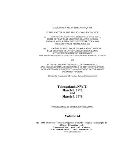 Tuktoyaktuk, N.W.T. March 8, 1976 and March 9, 1976 Volume 44