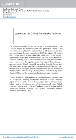 Japan and the Global Automotive Industry Koichi Shimokawa Frontmatter More Information