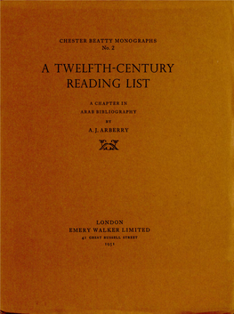 A Twelfth-Century Reading List