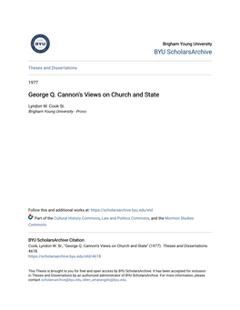 George Q. Cannon's Views on Church and State