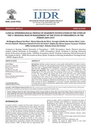 CLINICAL-EPIDEMIOLOGICAL PROFILE of SNAKEBITE NOTIFICATIONS in the CITIES of the 1St REGIONAL HEALTH MANAGEMENT of the STATE of PERNAMBUCO, in the PERIOD 2009-2019