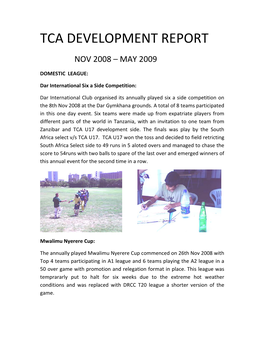Tca Development Report Nov 2008 – May 2009