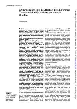 An Investigation Into the Effects of British Summer Time on Road Traffic Accident Casualties in Cheshire