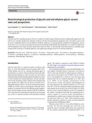 Biotechnological Production of Glycolic Acid and Ethylene Glycol: Current State and Perspectives