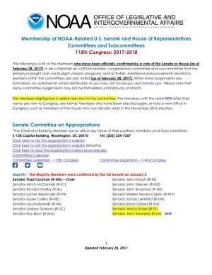 Members on NOAA-Related Congressional Committees