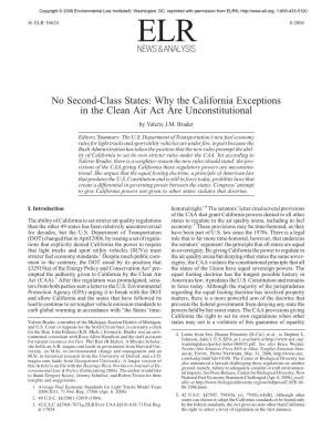 Why the California Exceptions in the Clean Air Act Are Unconstitutional by Valerie J.M