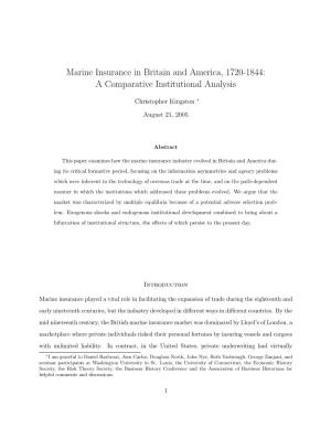 Marine Insurance in Britain and America, 1720-1844: a Comparative Institutional Analysis