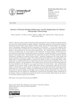 Absence of Suction Feeding Ichthyosaurs and Its Implications for Triassic Mesopelagic Paleoecology