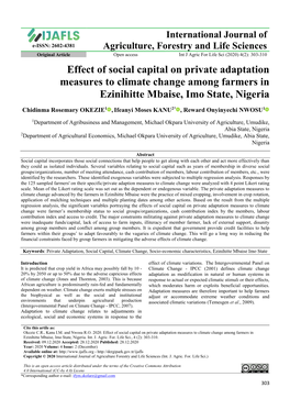 Effect of Social Capital on Private Adaptation Measures to Climate Change Among Farmers in Ezinihitte Mbaise, Imo State, Nigeria