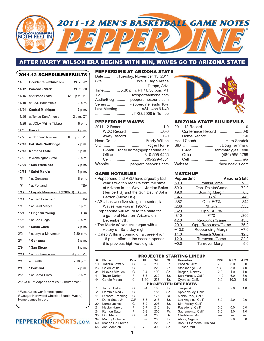 2011-12 Men's Basketball Game Notes