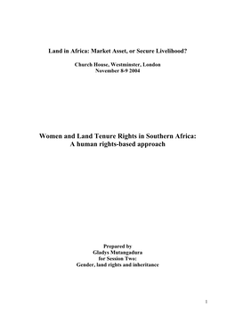 Women and Land Tenure Rights in Southern Africa: a Human Rights-Based Approach