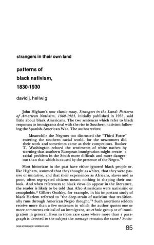 Patterns of Black Nativism, 1830-1930 David J