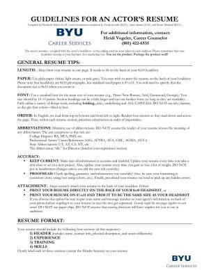 Guidelines for an Actor's Resume