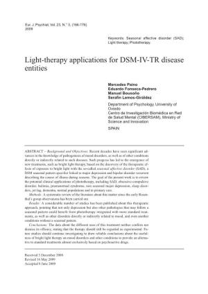 Light-Therapy Applications for DSM-IV-TR Disease Entities