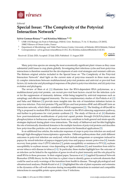 Special Issue: “The Complexity of the Potyviral Interaction Network”