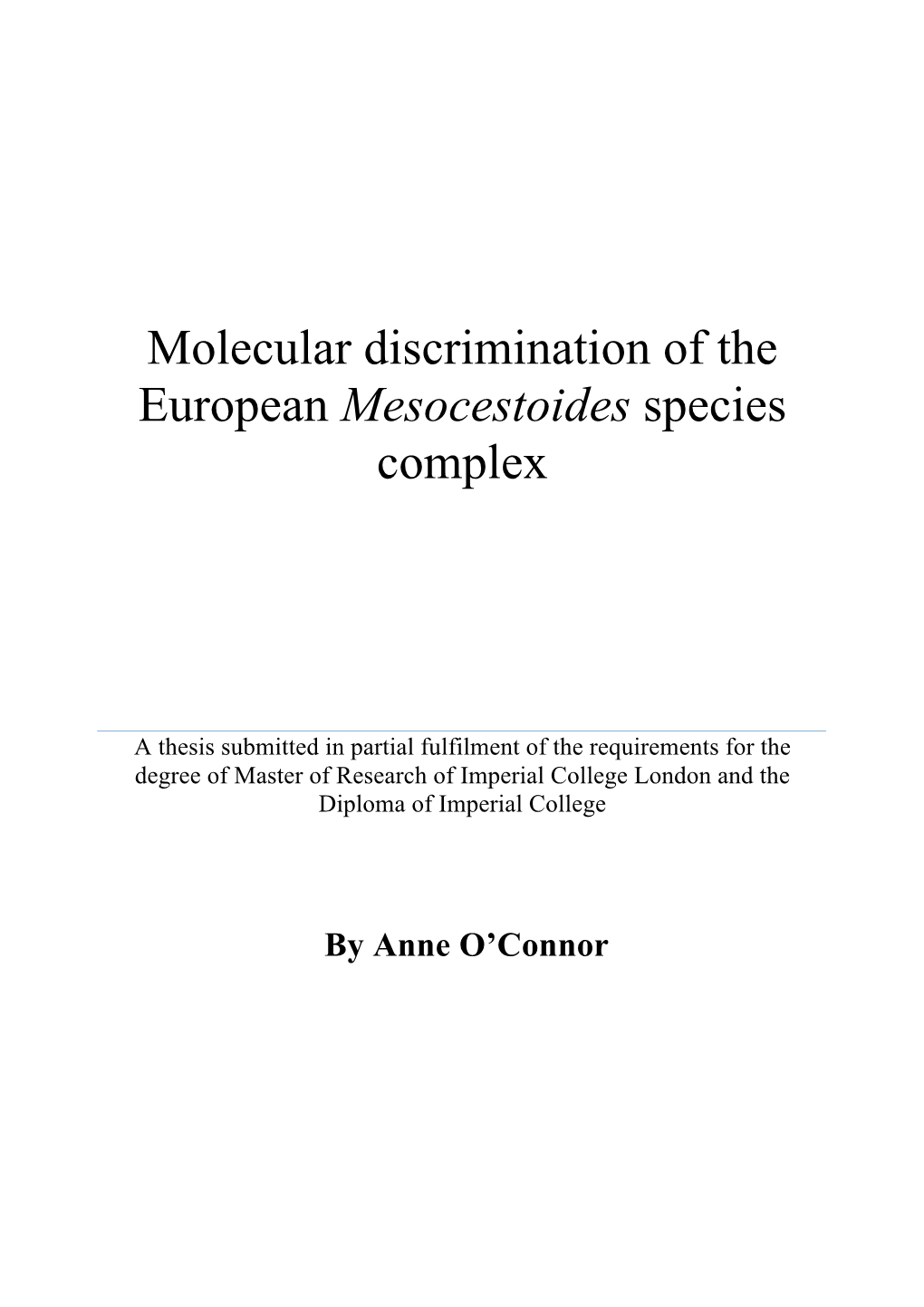 Molecular Discrimination of the European Mesocestoides Species Complex