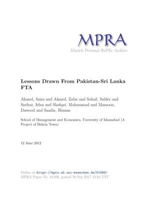 Lessons Drawn from Pakistan-Sri Lanka FTA