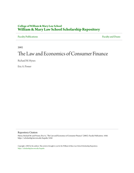 The Law and Economics of Consumer Finance Richard M