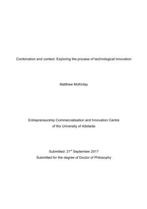 Exploring the Process of Technological Innovation Matthew Mckinlay