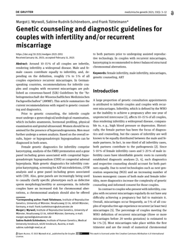 Genetic Counseling and Diagnostic Guidelines for Couples with Infertility And/Or Recurrent Miscarriage