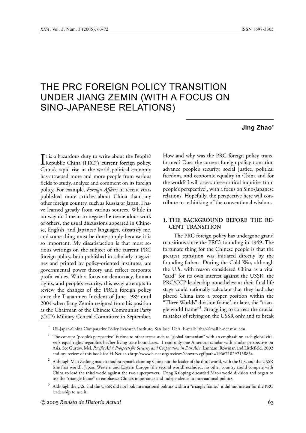 The Prc Foreign Policy Transition Under Jiang Zemin (With a Focus on Sino-Japanese Relations)