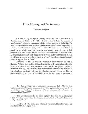 Plato, Memory, and Performance